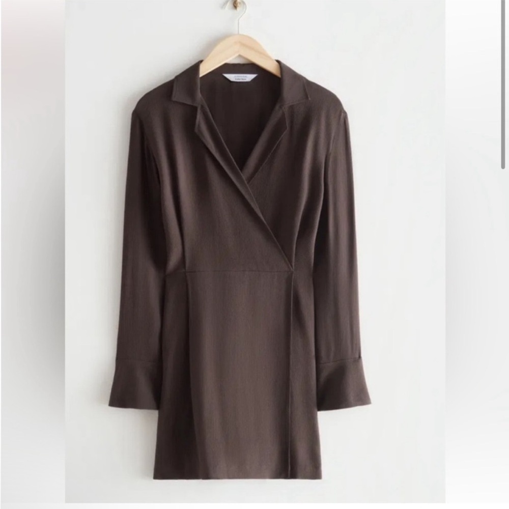 & Other Stories Collared Wrap mini dress brown size 0